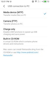 Choose MTP connection on Android.
