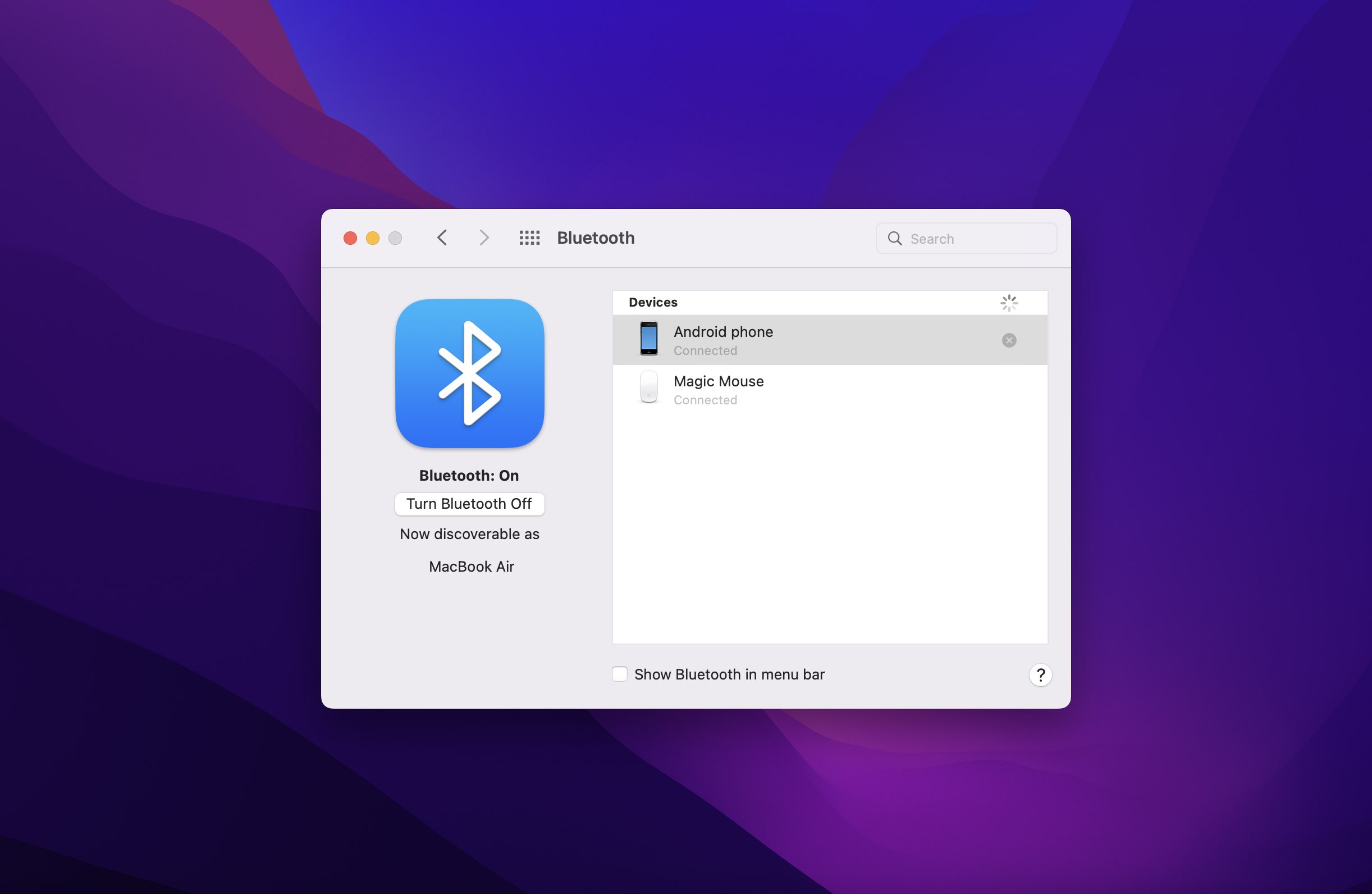 Connect your Android phone to Mac via Bluetooth.