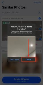 Delete button in Cleaner App