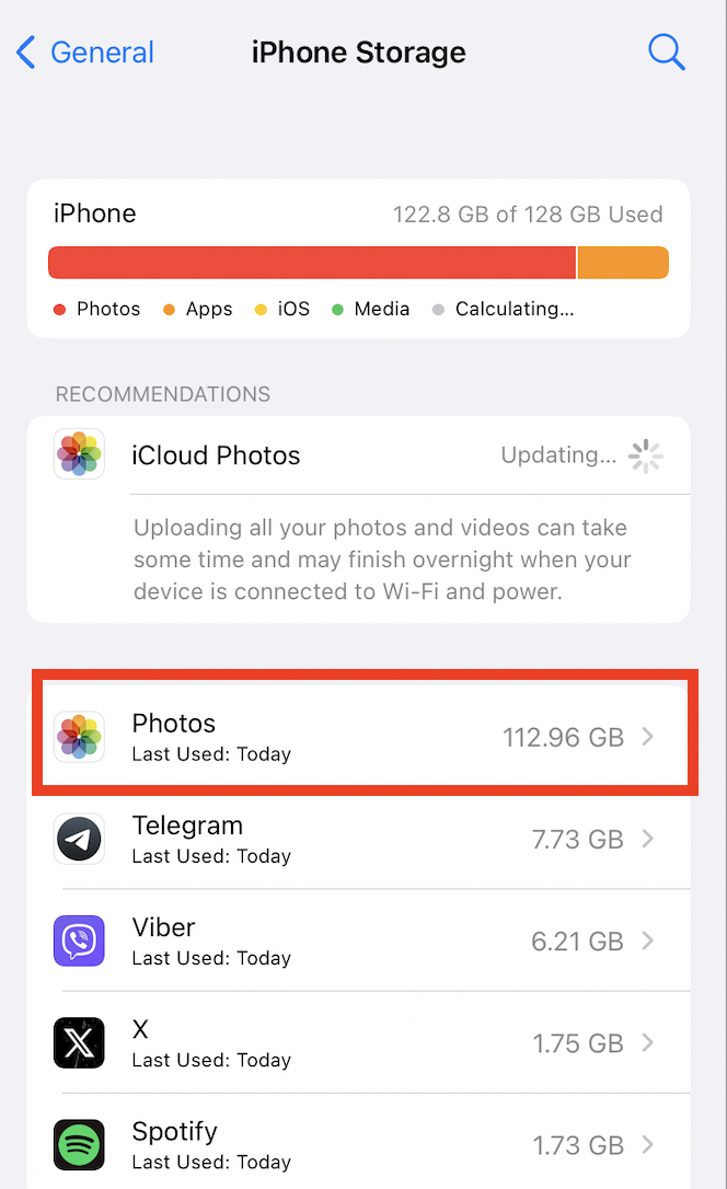 iphone storage photos