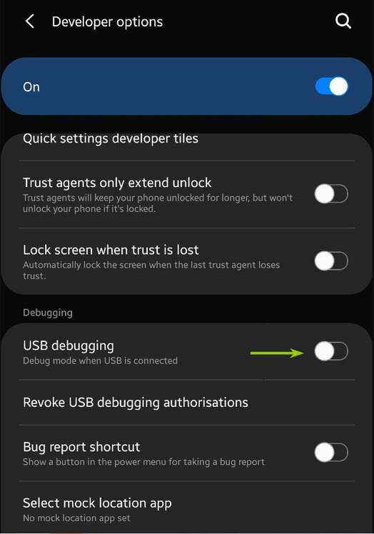 Enable USB debugging on your phone to communicate with an Android device over the Android Debug Bridge 