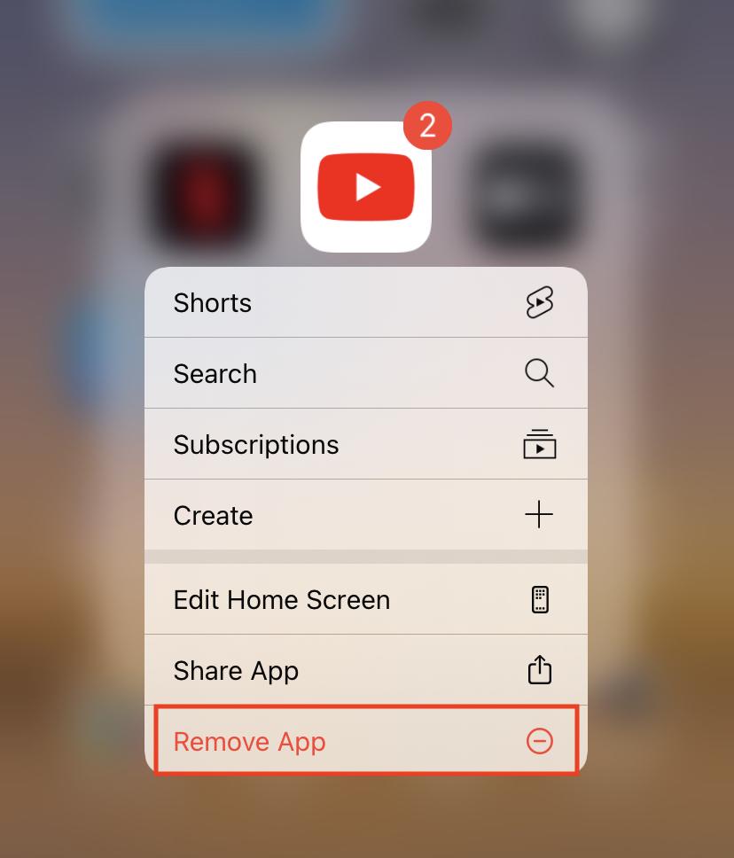 youtube icon then remove app