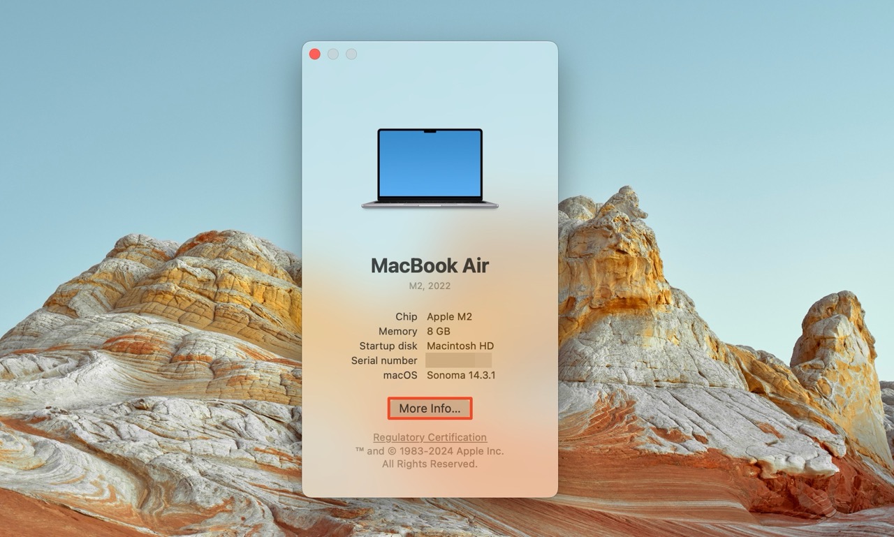 More Info option in the About This Mac popup.